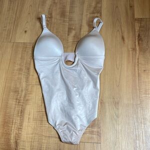 Spanx Suit Your Fancy Shaping Plunge Low-Back Thong Bodysuit in Champagne Beige
